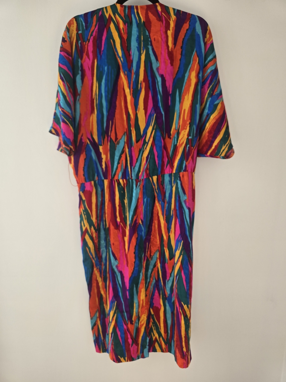Vibrant Multicolor Abstract Stripe Midi Dress - Teal, Fuchsia, Orange